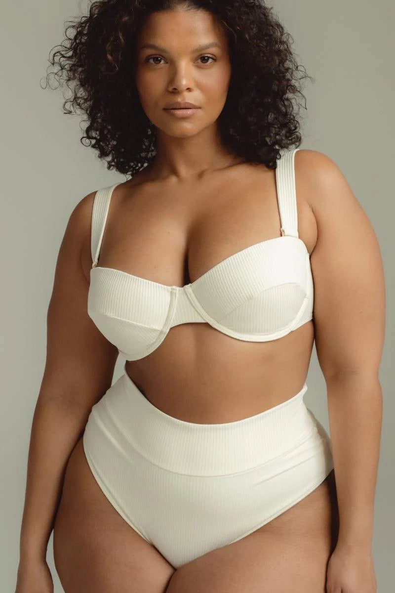 Cream Rib Added Coverage Bikini Bottom