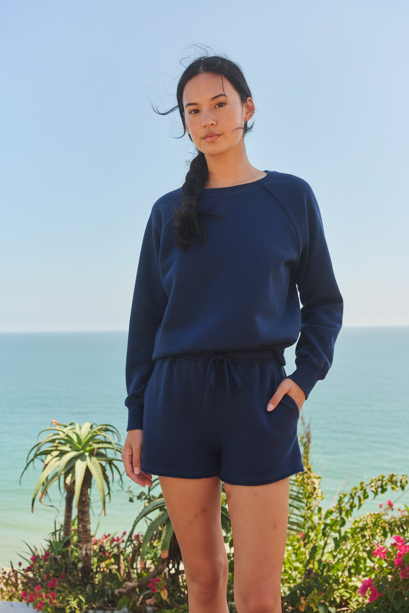 Lounge Short Deep Navy in navy — back view | Belle Mar Swim