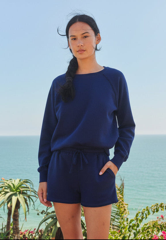Sundry Raglan Sweatshirt Deep Navy in navy — front view | Belle Mar Swim
