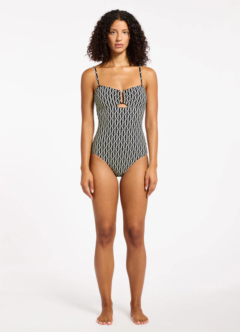 Spring Geo Bandeau One Piece Black