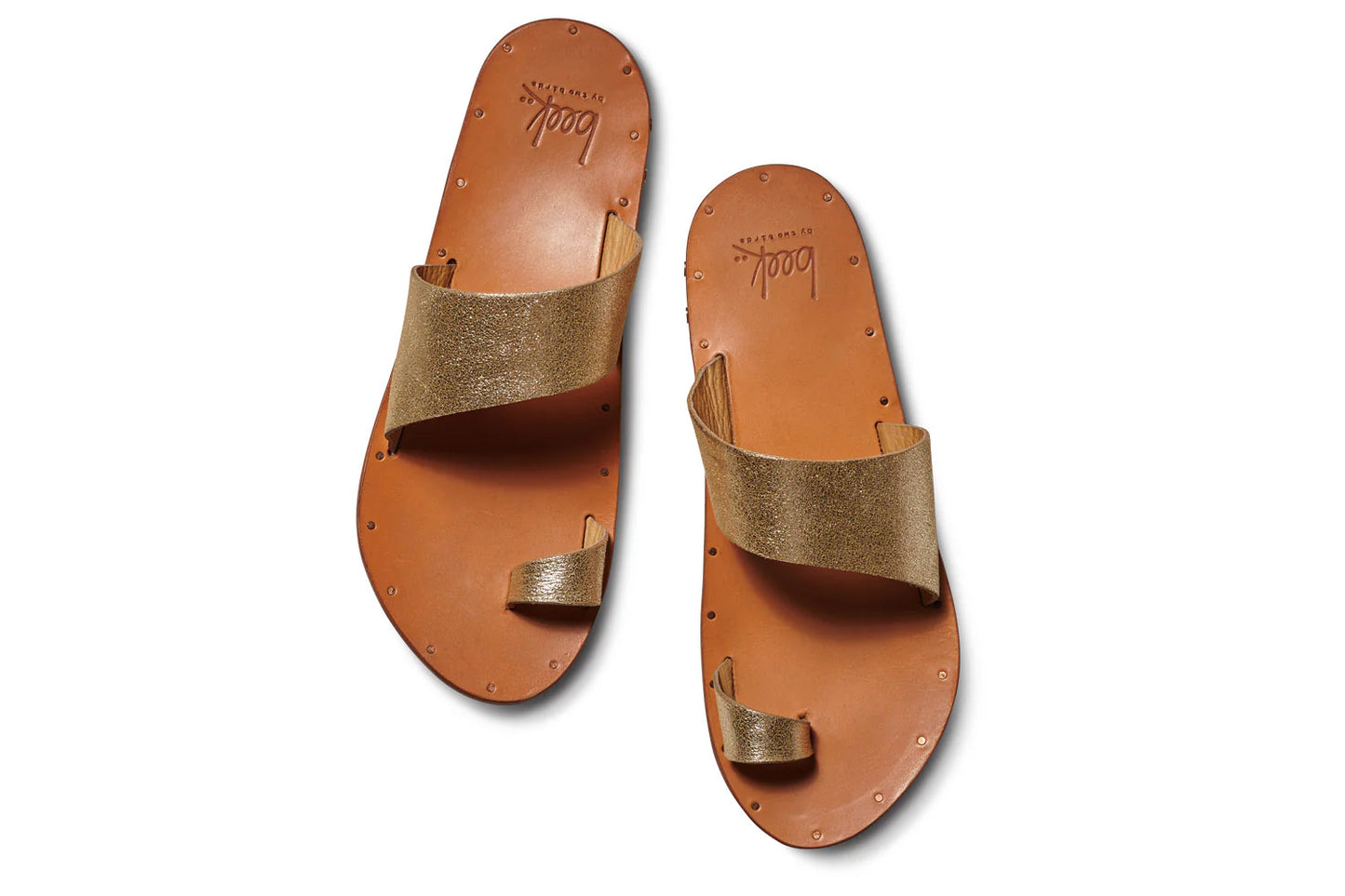 Finch Leather Toe Ring Sandal Platinum/Honey in gold — styled view | Belle Mar Swim