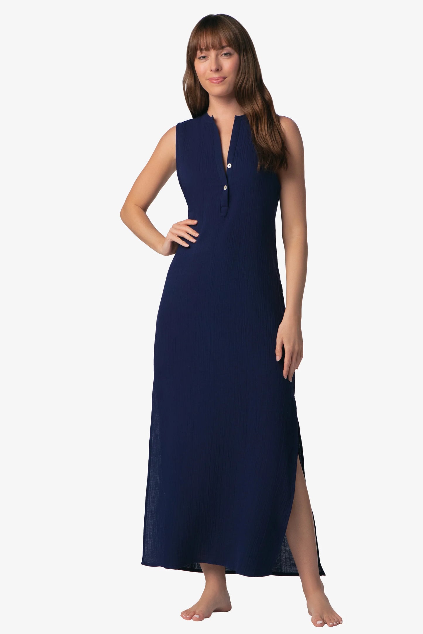 Helen Jon Island Midi Tunic Navy in navy — front view | Belle Mar Swim