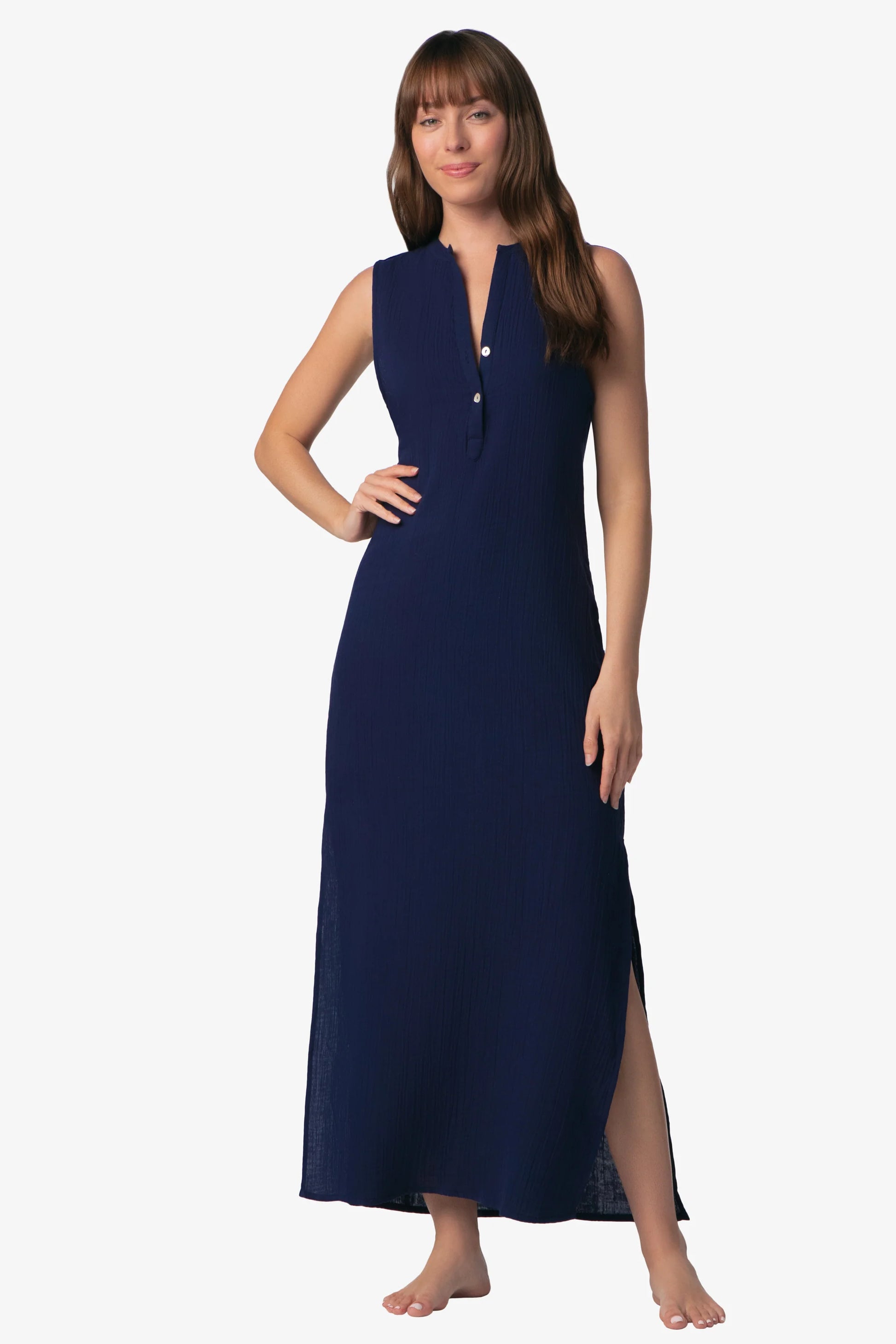 Helen Jon Island Midi Tunic Navy in navy — front view | Belle Mar Swim