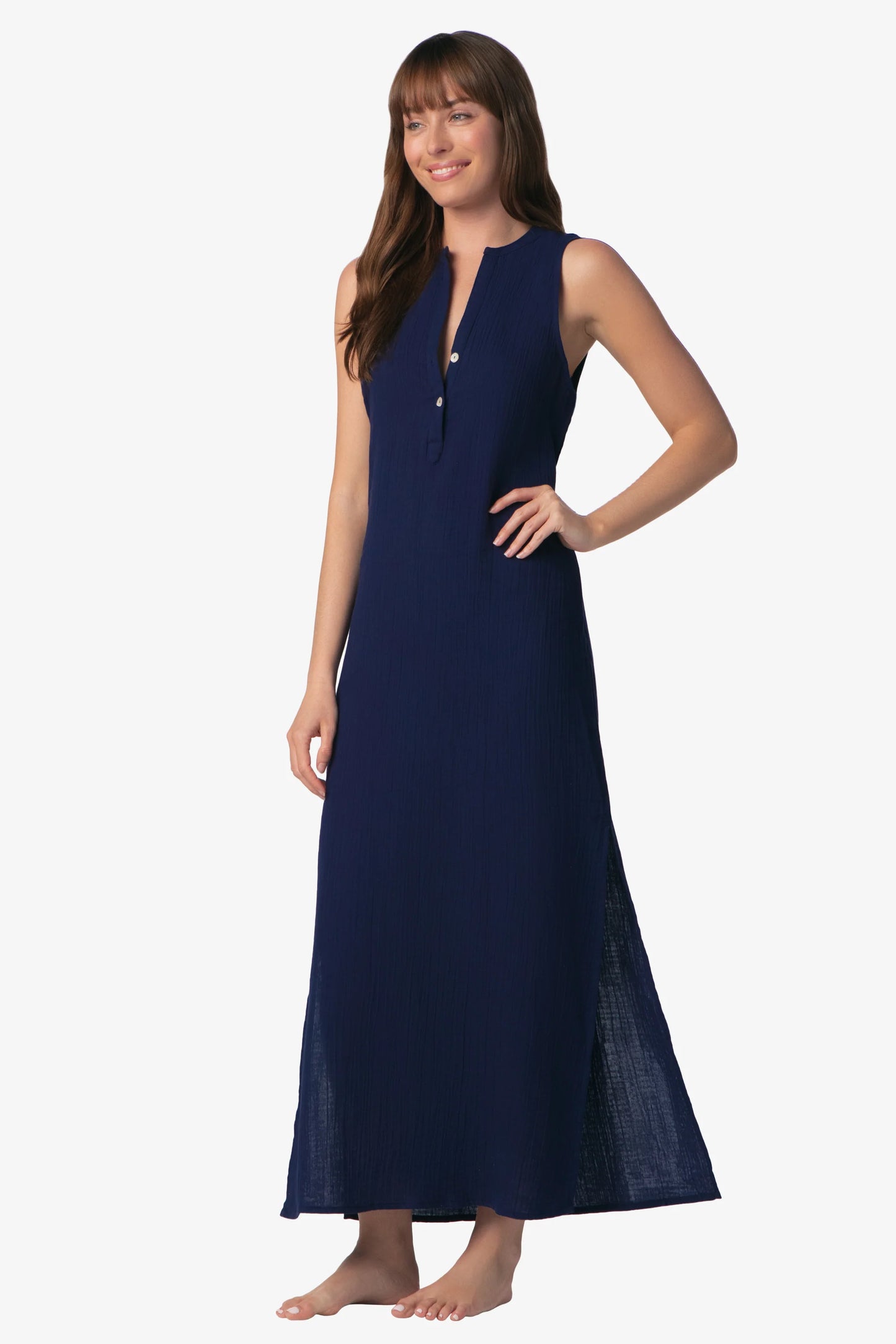 Island Midi Tunic Navy in navy — detail view | Belle Mar Swim