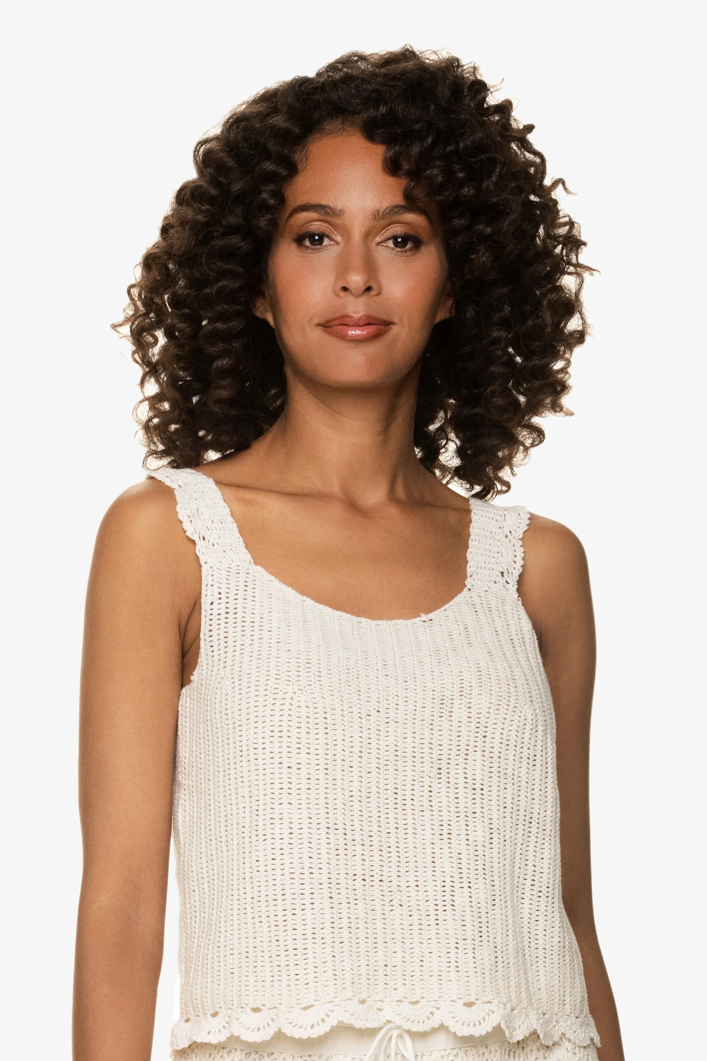 Helen Jon Scallop Crochet Tank Ivory