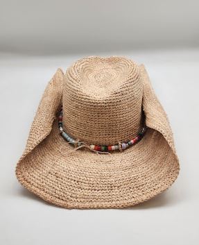 Hat Attack Raffia Crochet Cowboy Natural/Jewelry Trim