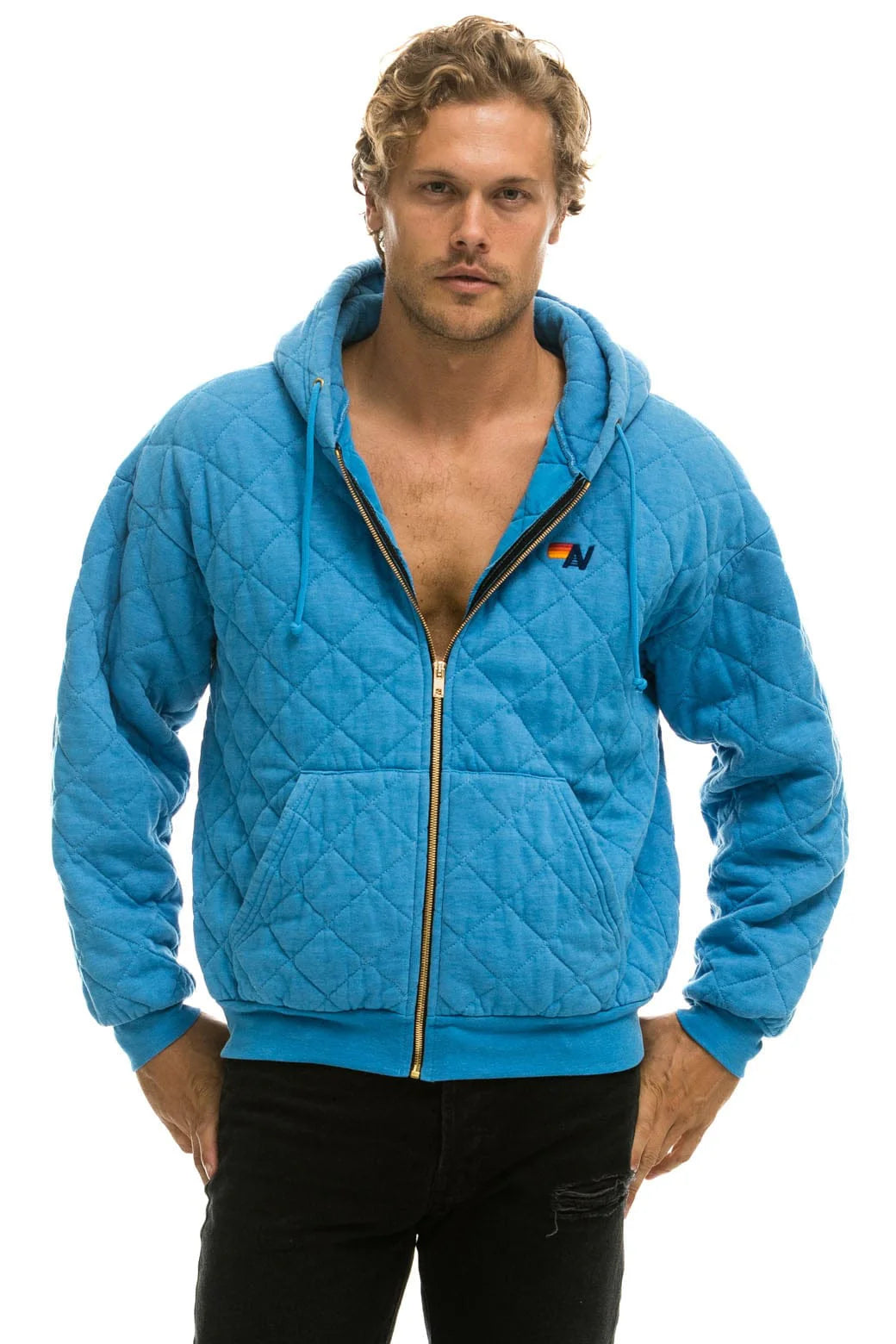 Quilted Zip Hoodie Relaxed Ocean