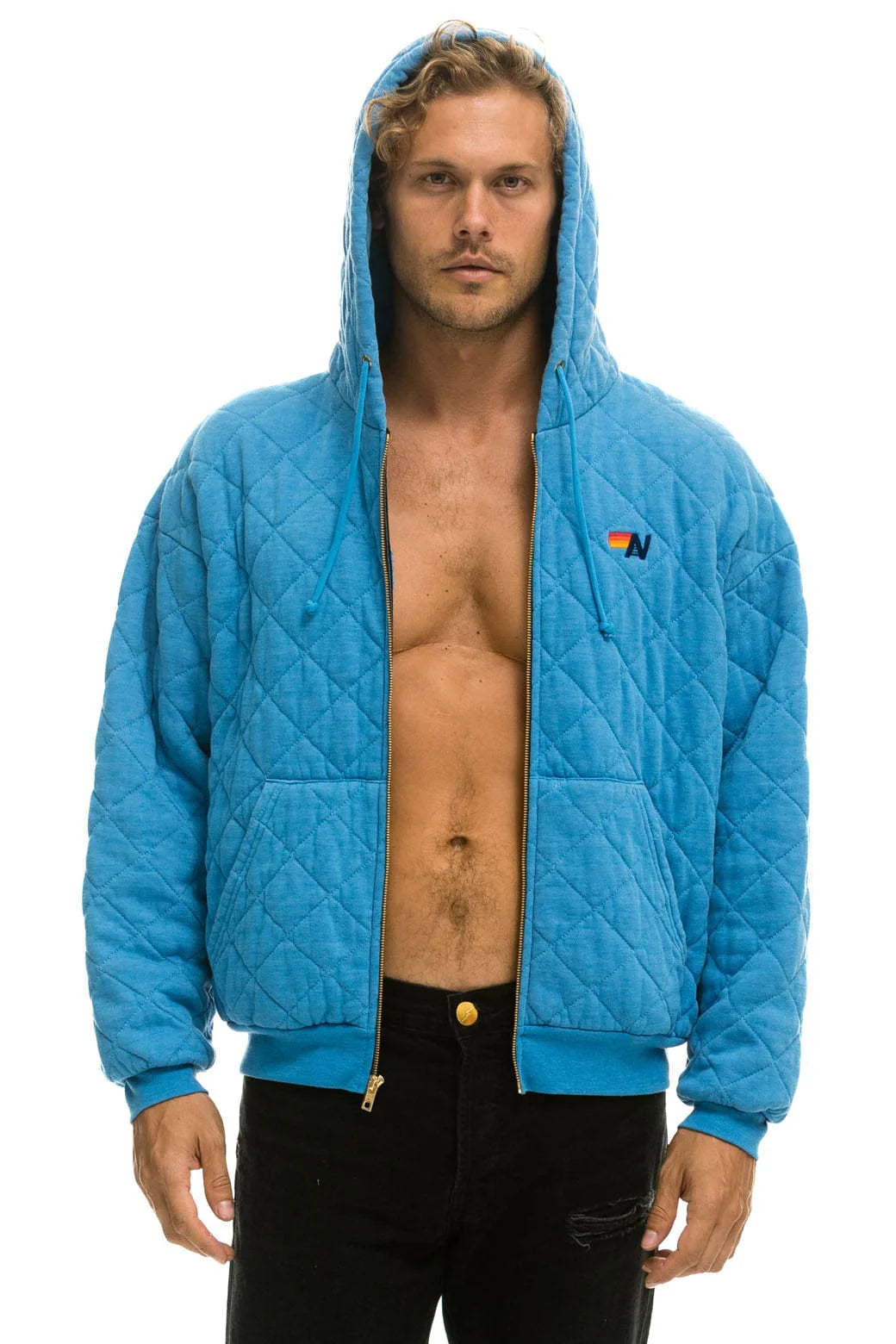 Quilted Zip Hoodie Relaxed Ocean