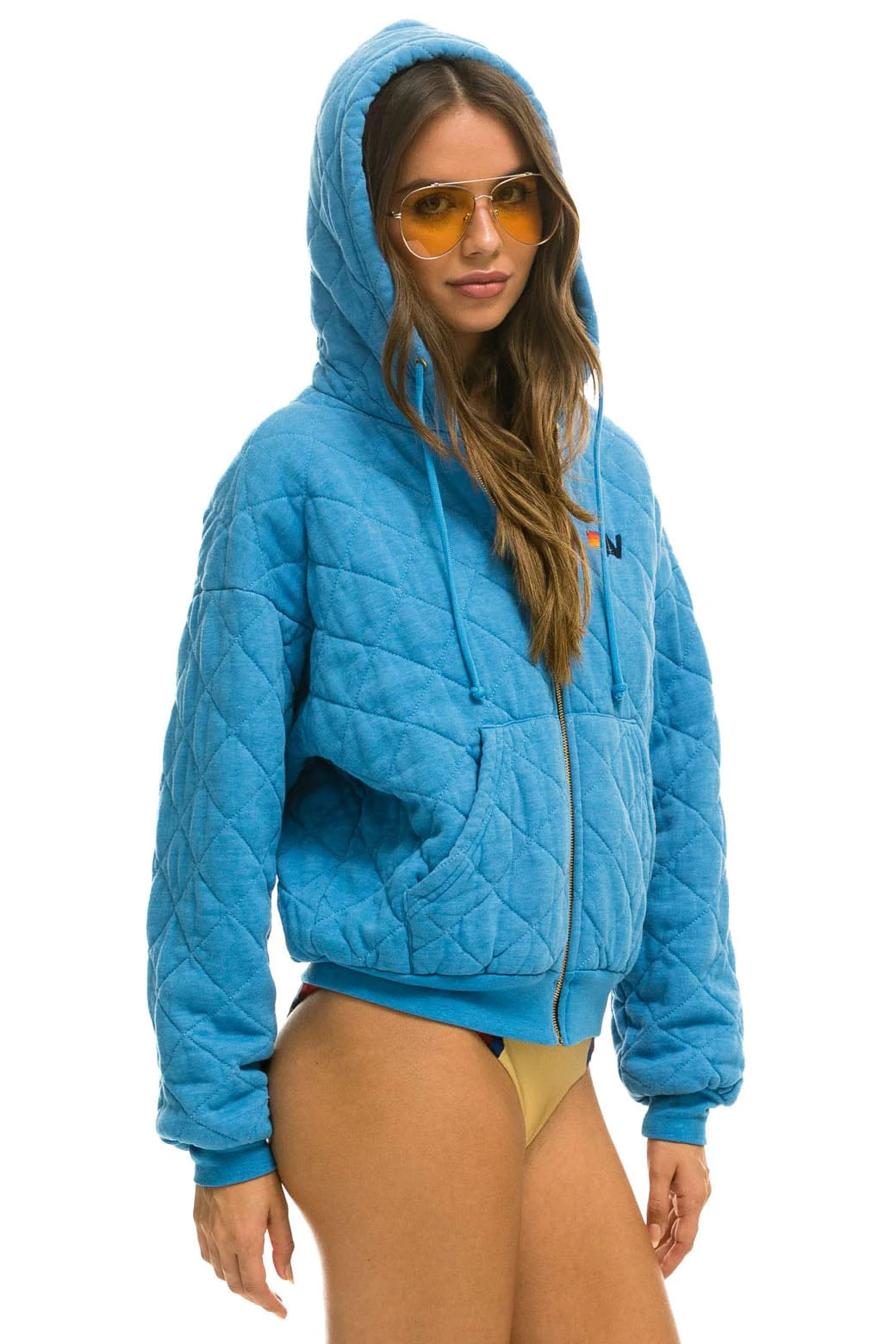 Quilted Zip Hoodie Relaxed Ocean
