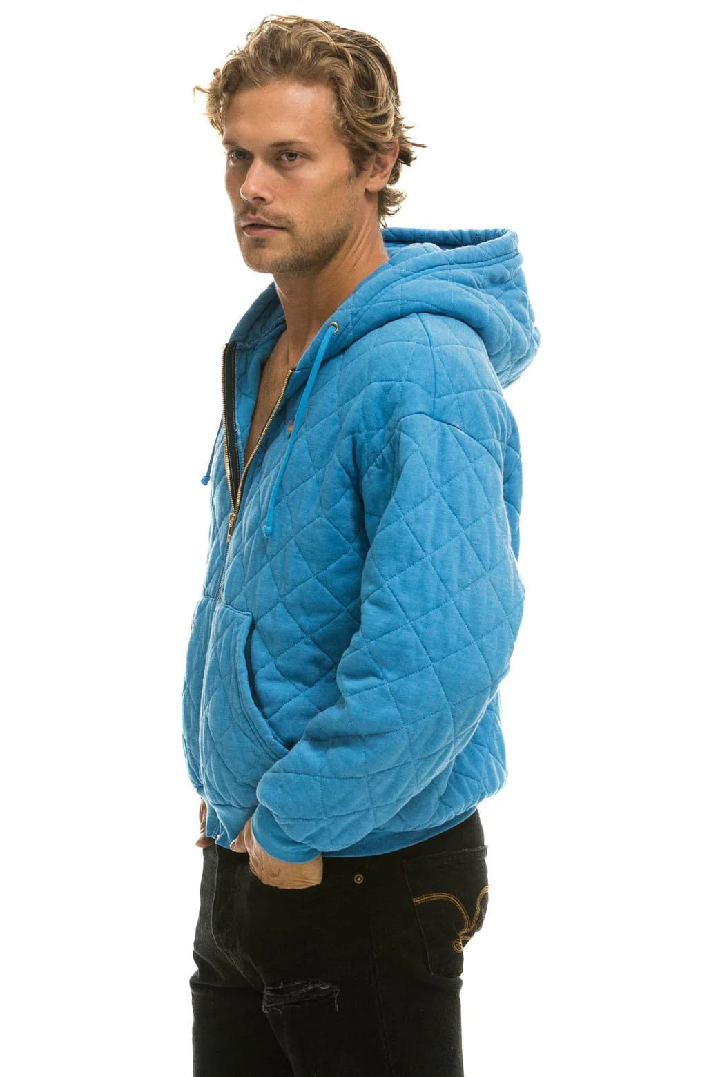 Quilted Zip Hoodie Relaxed Ocean