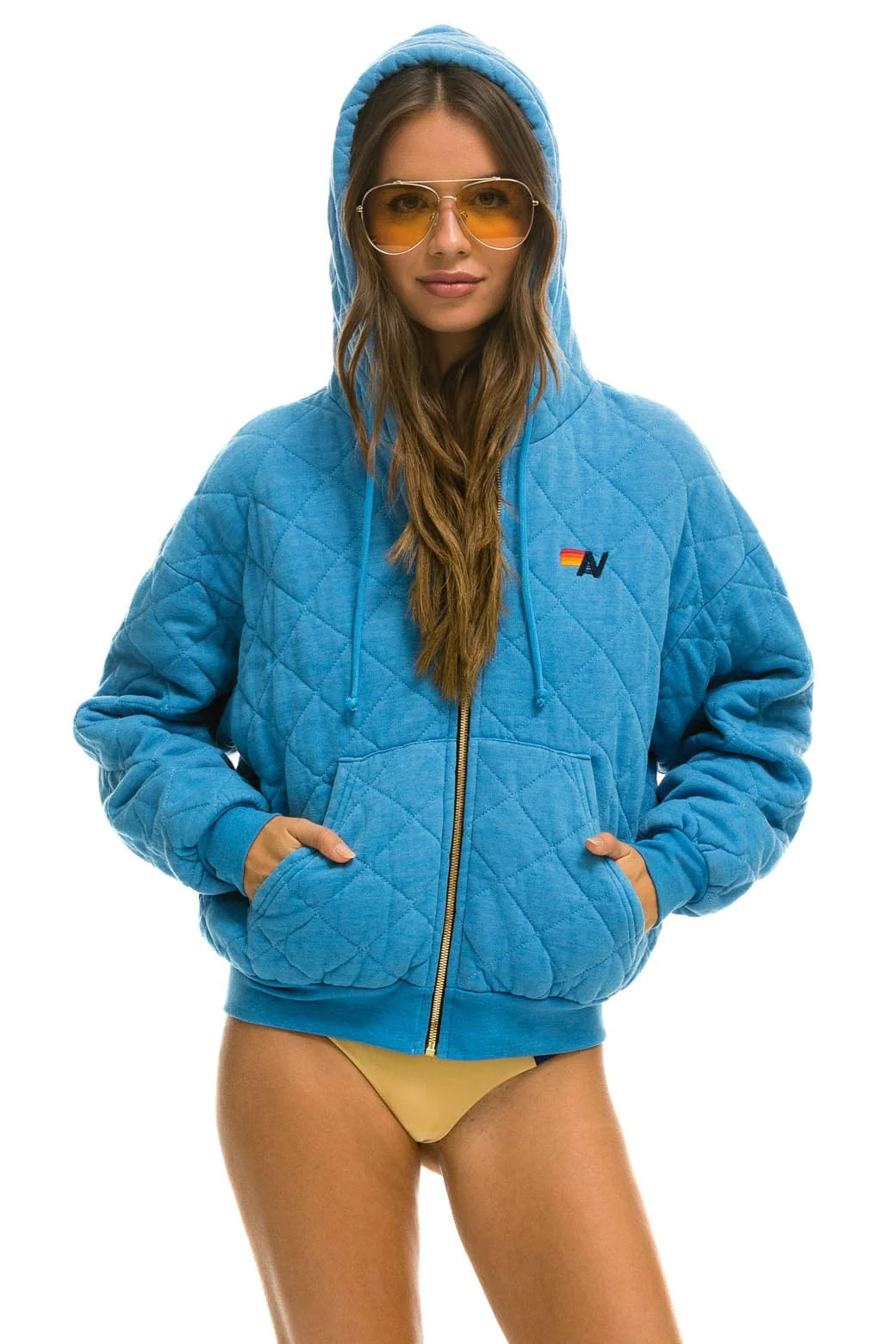 Quilted Zip Hoodie Relaxed Ocean