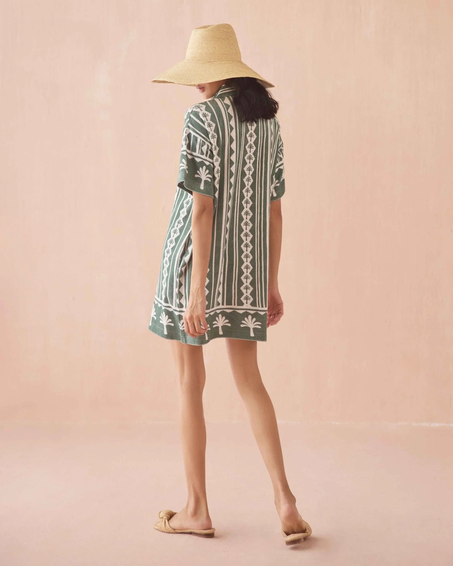 Rumi Dress Kiera Palm in green — back view | Belle Mar Swim