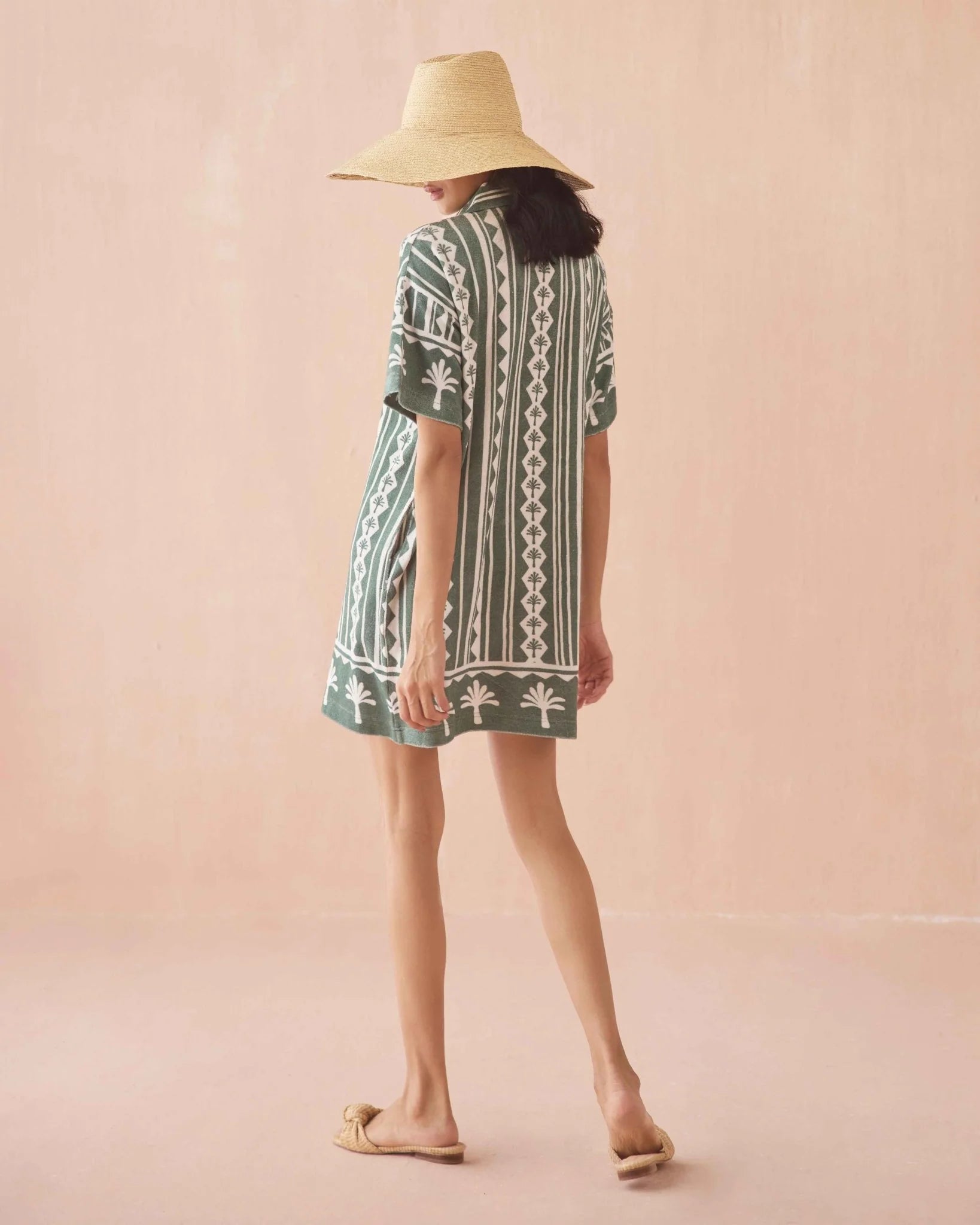 Rumi Dress Kiera Palm in green — back view | Belle Mar Swim