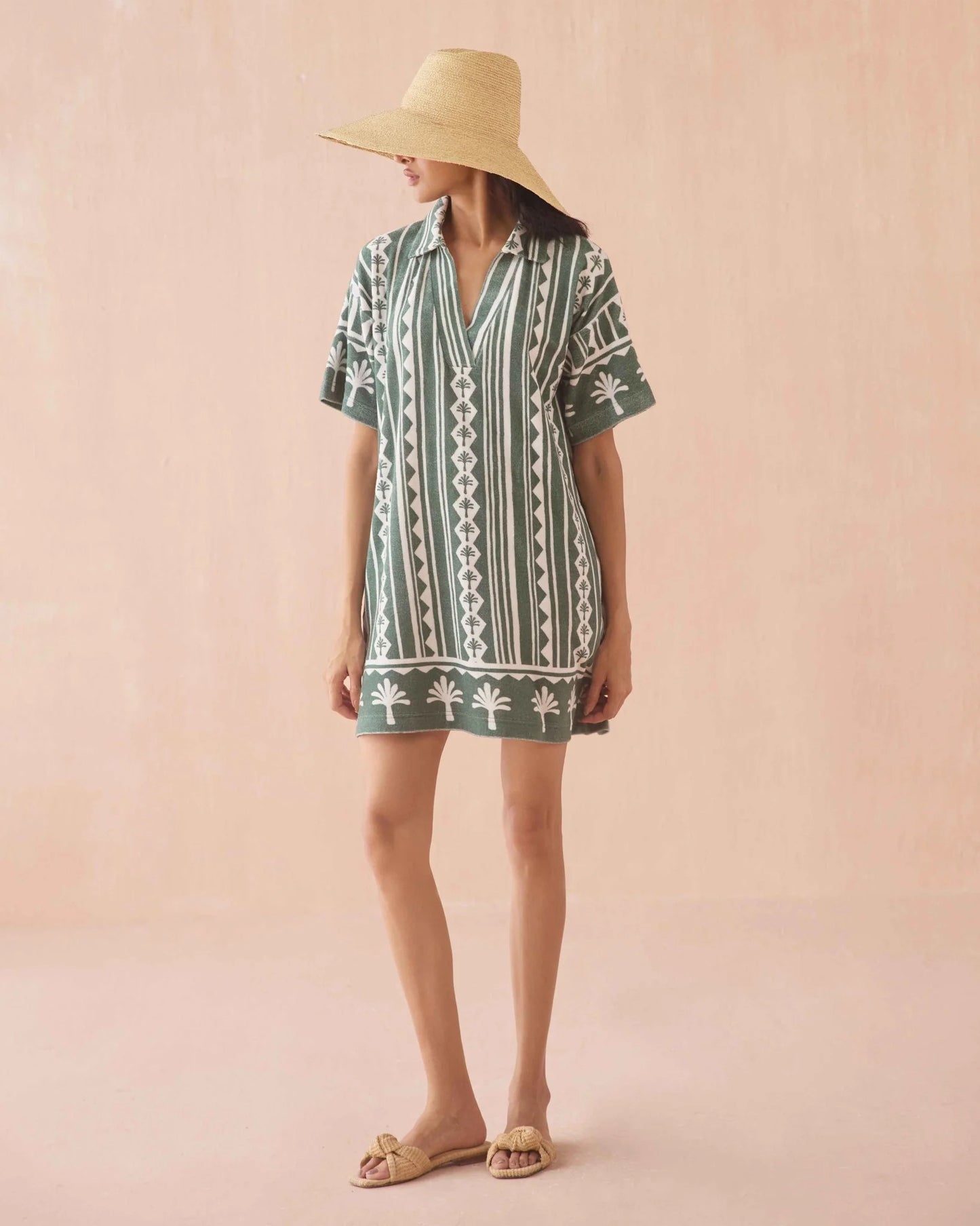 Rumi Dress Kiera Palm in green — detail view | Belle Mar Swim