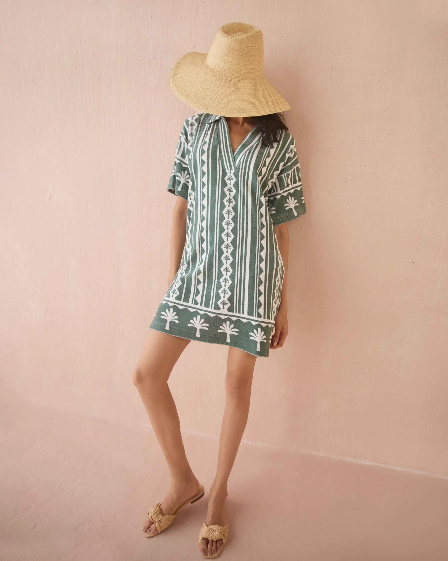 Omika Rumi Dress Kiera Palm in green — front view | Belle Mar Swim