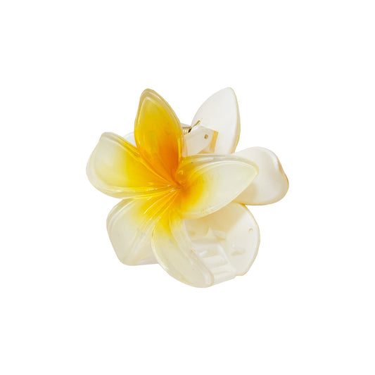 Super Bloom Clip in Coconut, a cream and yellow plumeria flower hair claw clip