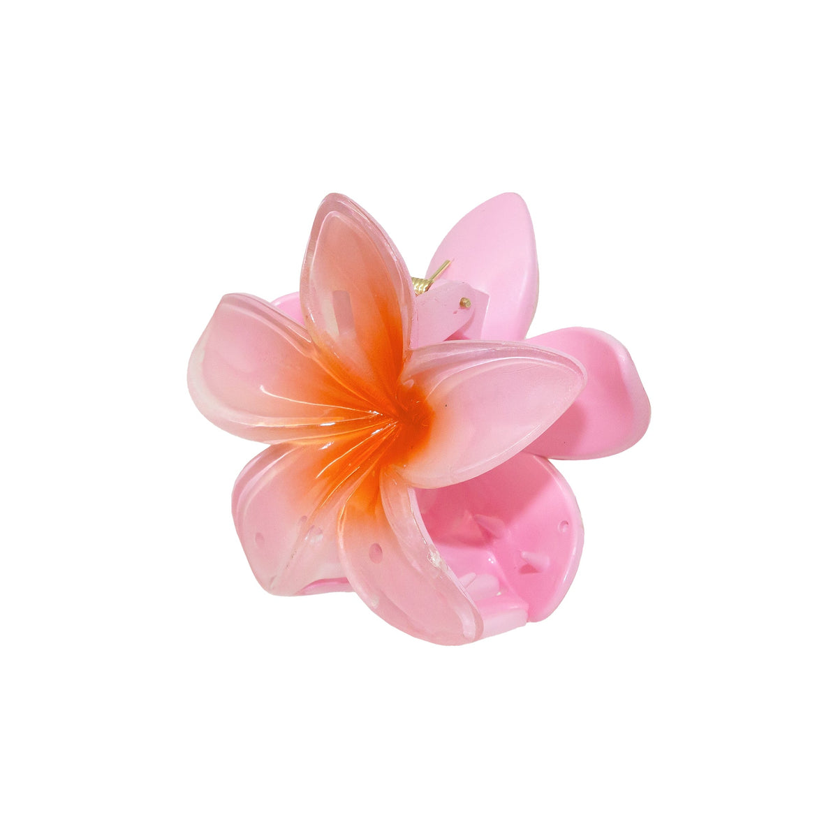 Super Bloom Clip in Guava, a plumeria flower hair claw clip in pink and orange hues