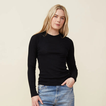 Supimafine Rib Long Sleeve Crew in Black
