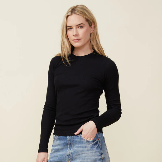 Supimafine Rib Long Sleeve Crew in Black