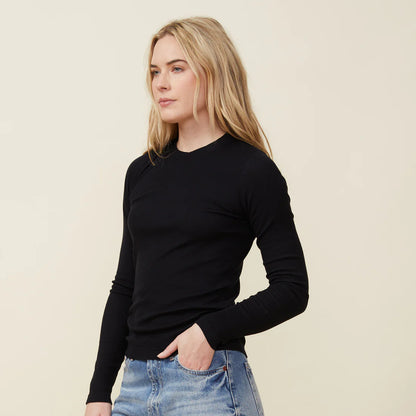 Supimafine Rib Long Sleeve Crew in Black