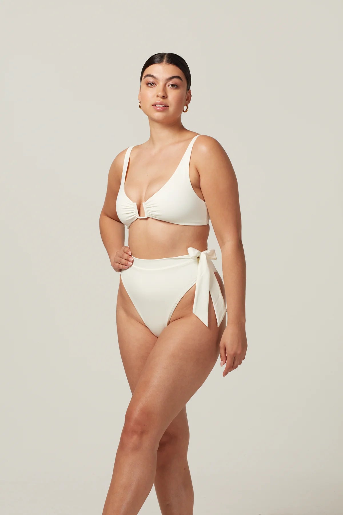 Away That Day Tahiti High Waisted Bikini Bottom in Ivory