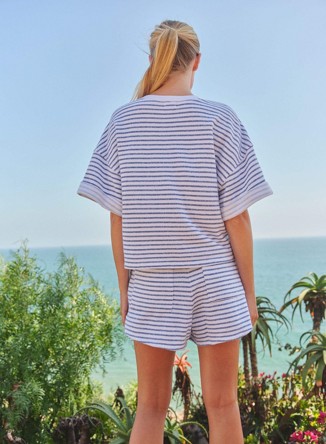 Stripe Track Short Optic White — back view | Belle Mar Swim